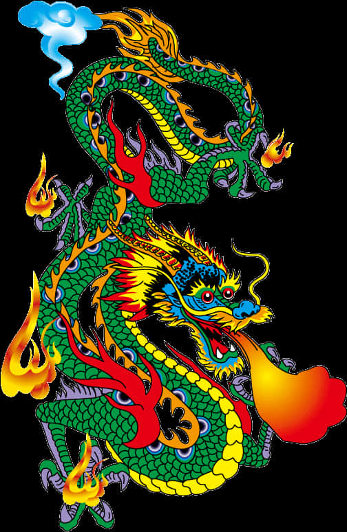 Fiery Asian Dragon Illustration PNG