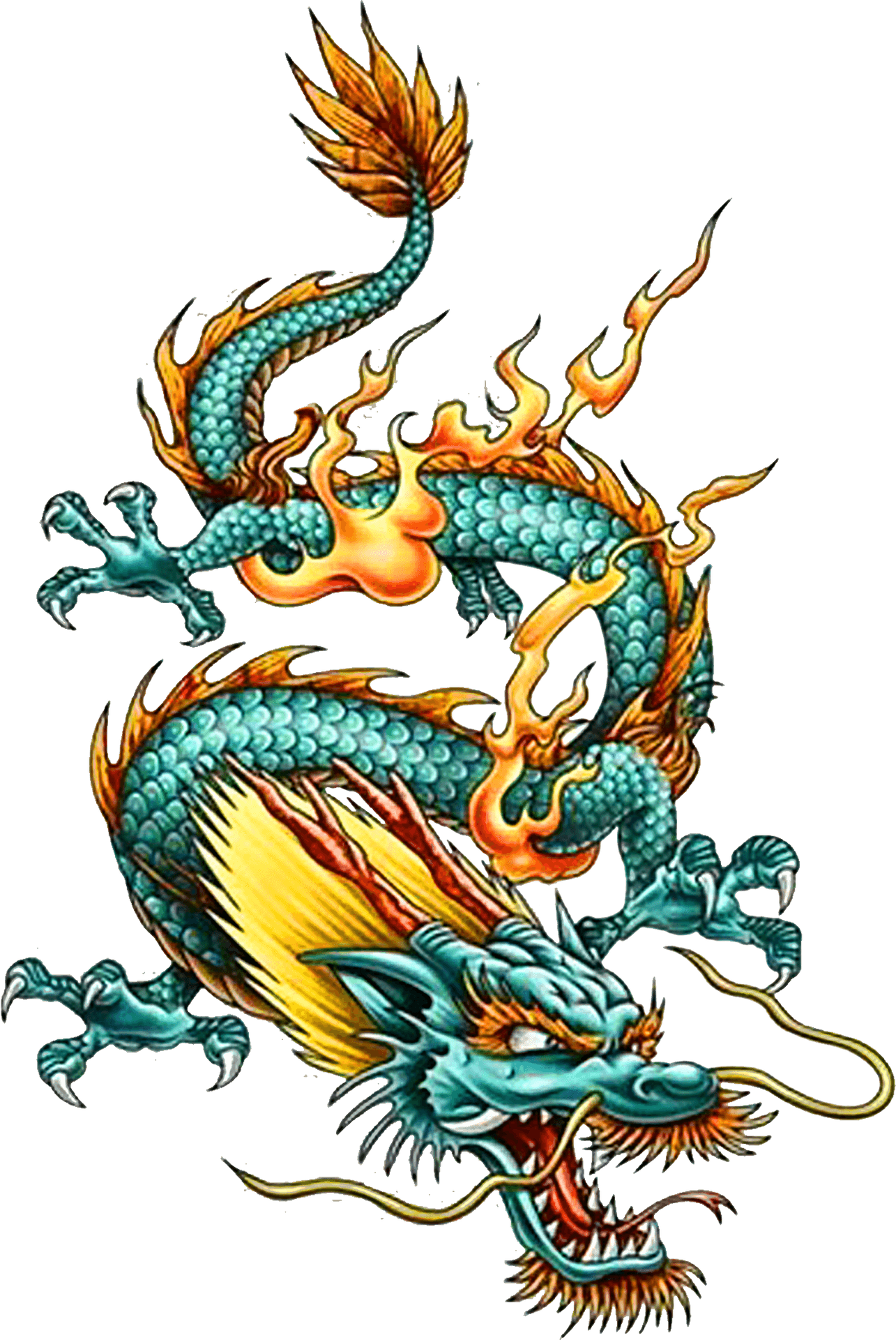 Fiery Asian Dragon Tattoo Design PNG