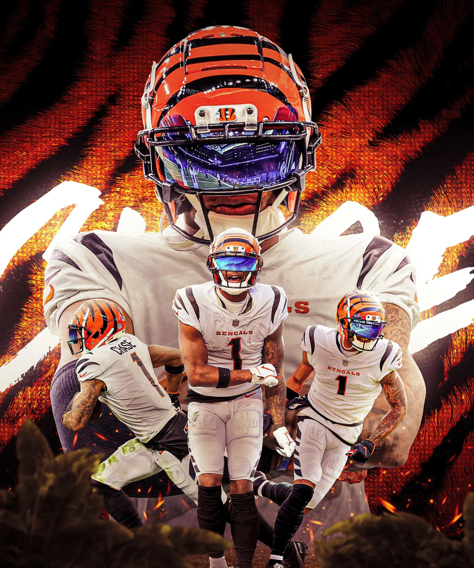 Fiery Bengals Trio Jamarr Chase Wallpaper