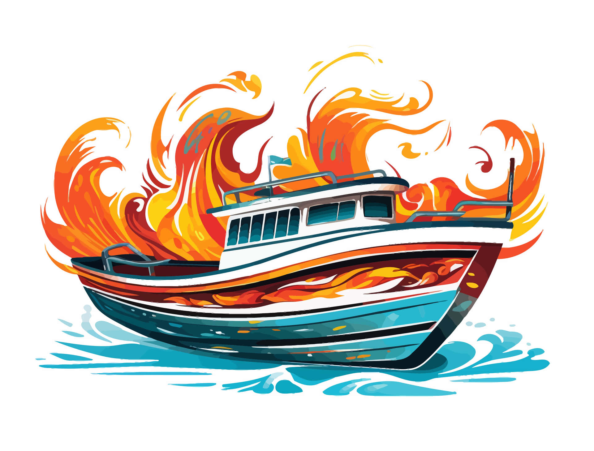 Fiery Boat Illustration Wallpaper