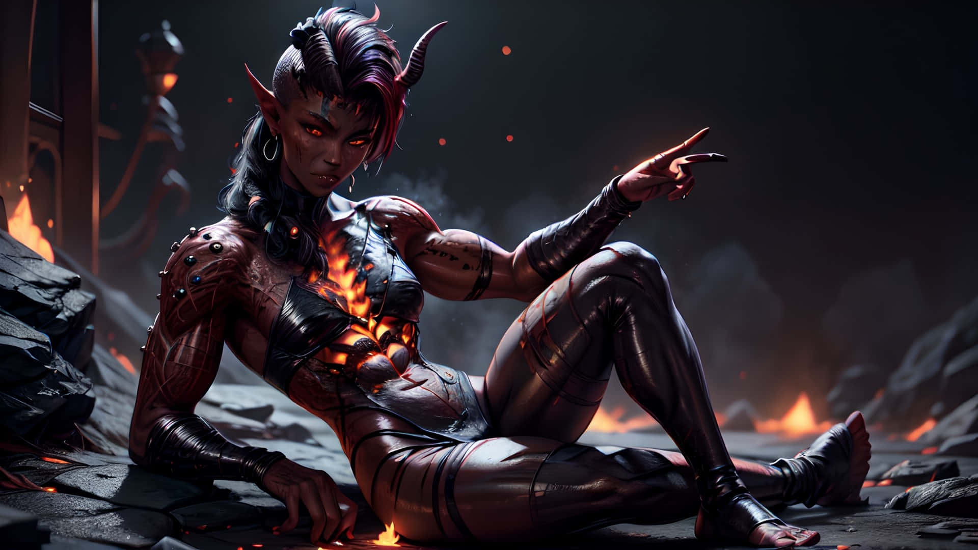Fiery Demonic Warrior Sitting Artwork Wallpaper