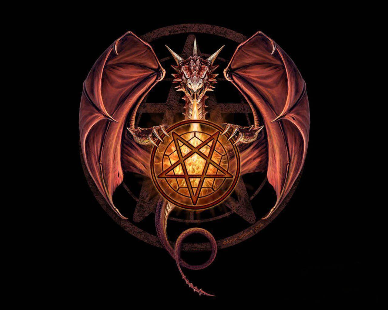Fiery Dragon Pentagram Wallpaper