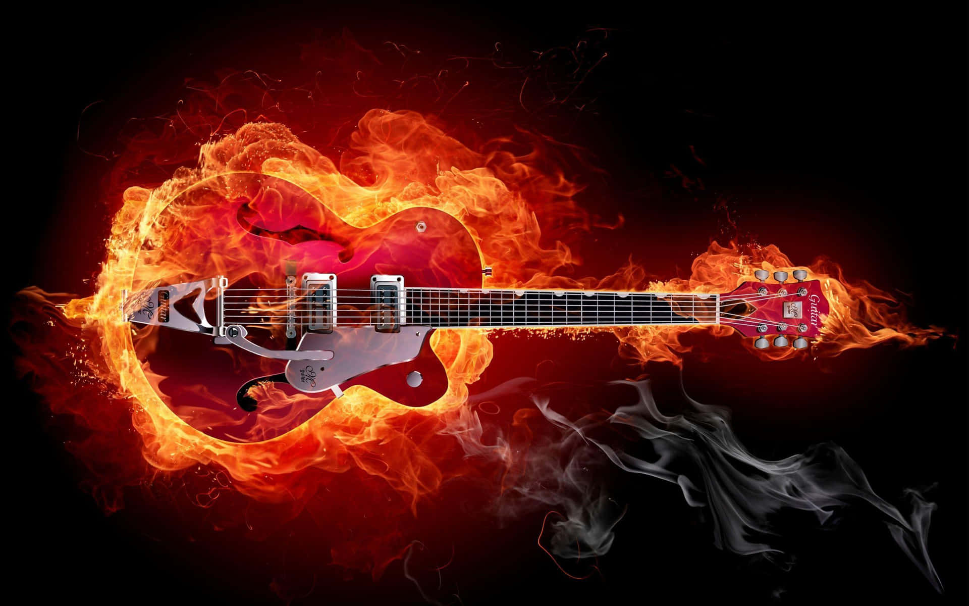 Fiery Electric Guitar Flames Wallpaper