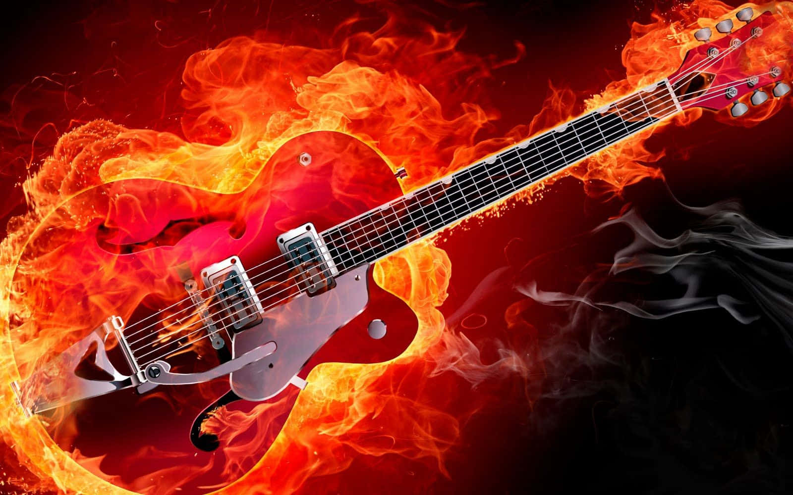 Fiery Electric Guitar Flames Wallpaper
