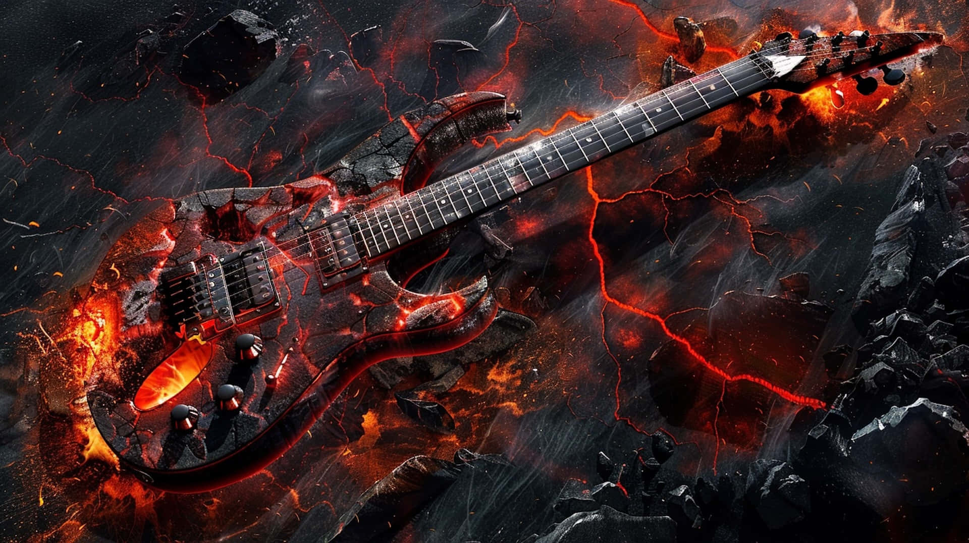 Fiery Electric Guitaron Lava Background Wallpaper