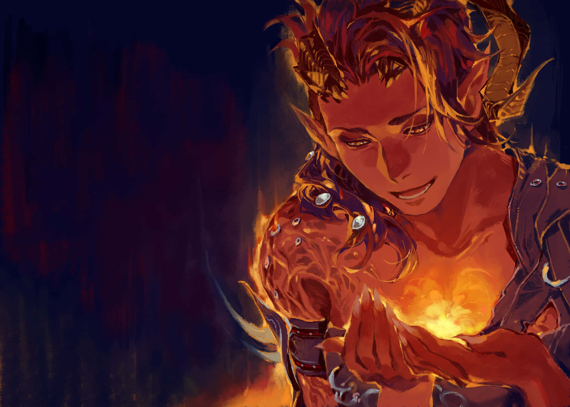 Fiery Eyed Fantasy Character Art Wallpaper