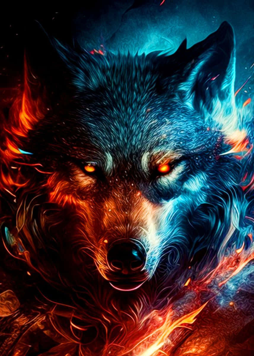 Fiery Eyed Wolf Art Wallpaper