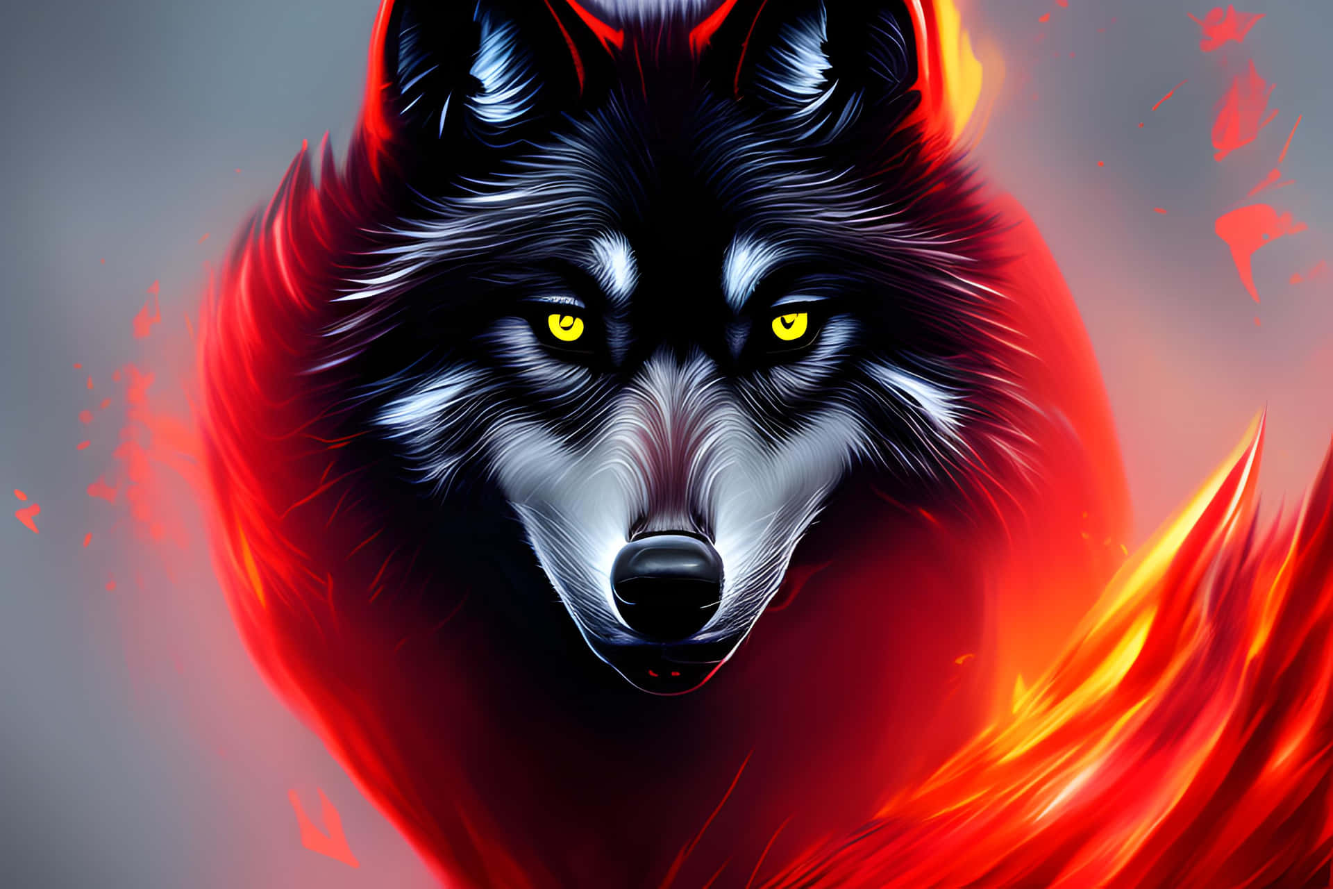 Fiery Eyed Wolf Artwork Wallpaper