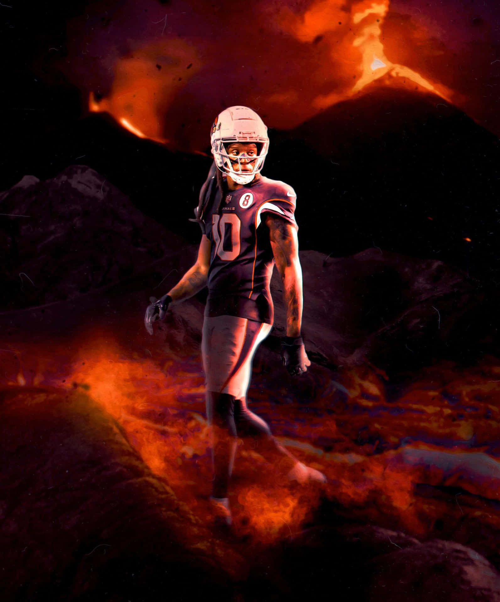 Fiery Football Player Volcanic Backdrop Wallpaper