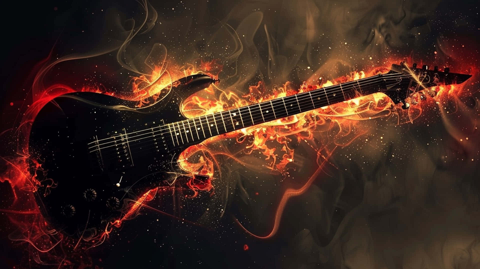 Fiery Guitar Abstract Art Wallpaper