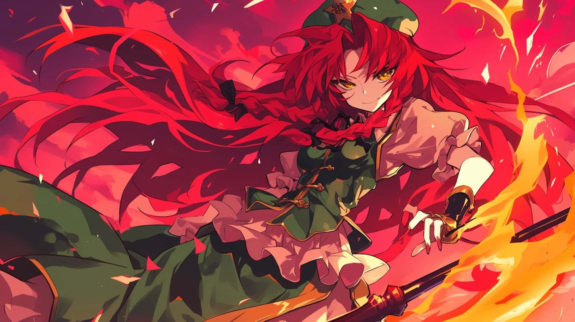 Fiery Hong Meiling Action Pose Wallpaper
