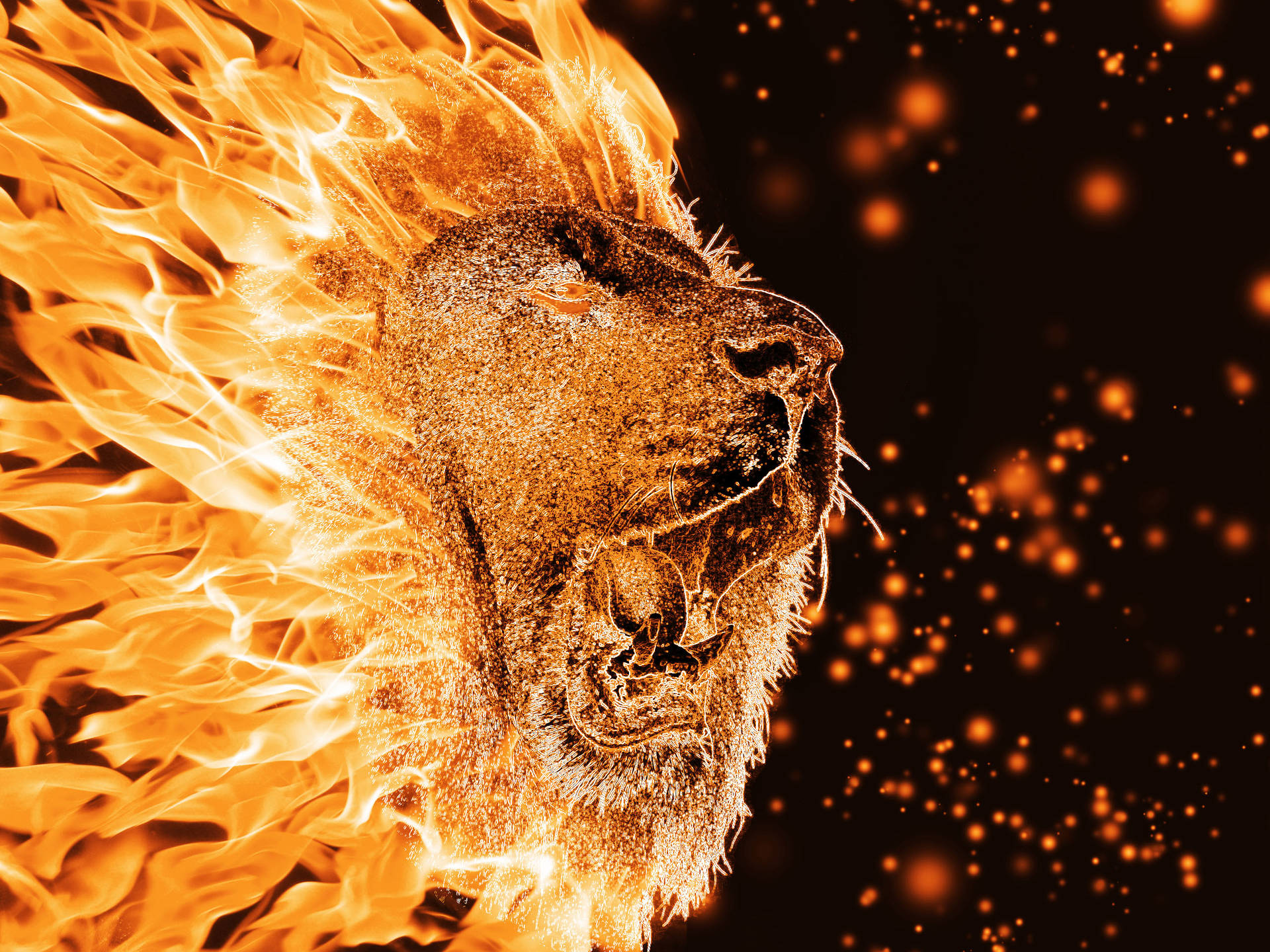 Fiery Lion Roar Art Wallpaper