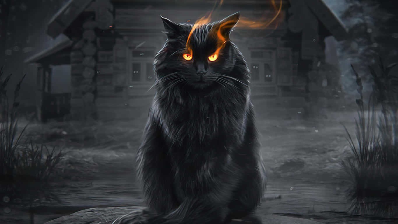 Fiery Lit Cat Eyes Black Persian Background