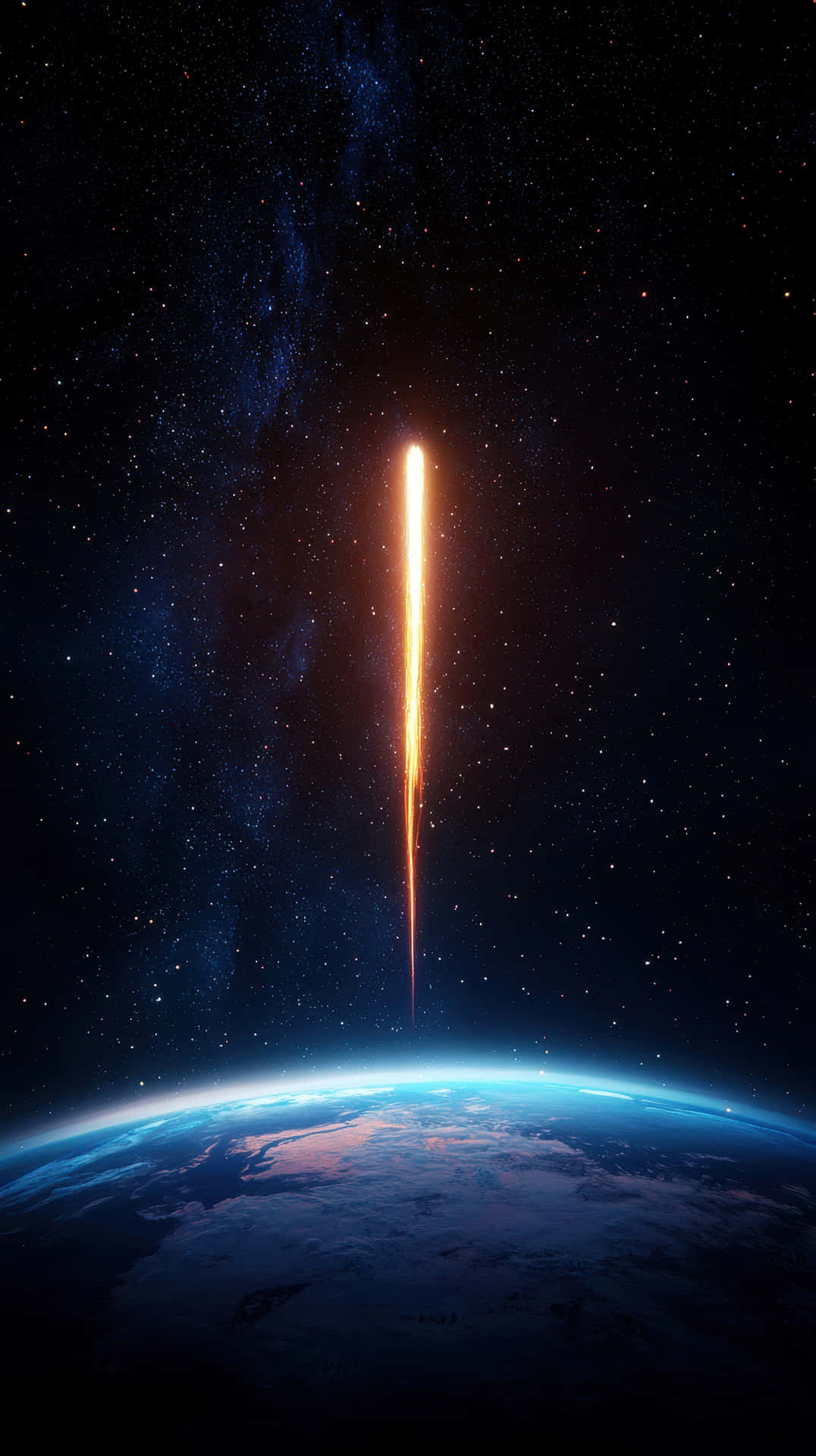 Fiery Meteor Entering Earth’s Atmosphere With A Glowing Streak Against A Starry Sky Wallpaper