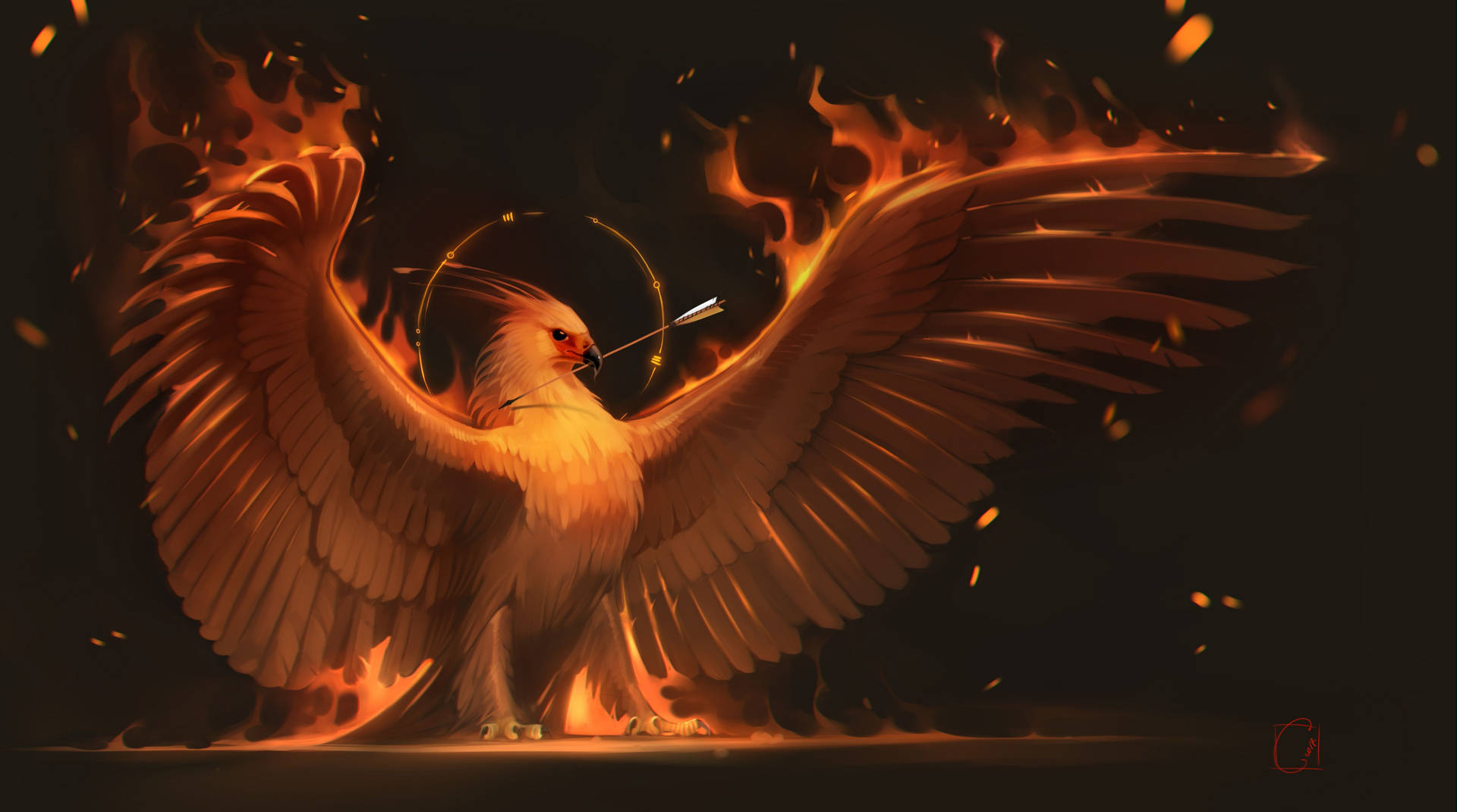 Ancient Symbol of Rebirth - A Fiery Phoenix with an Arrow Wallpaper