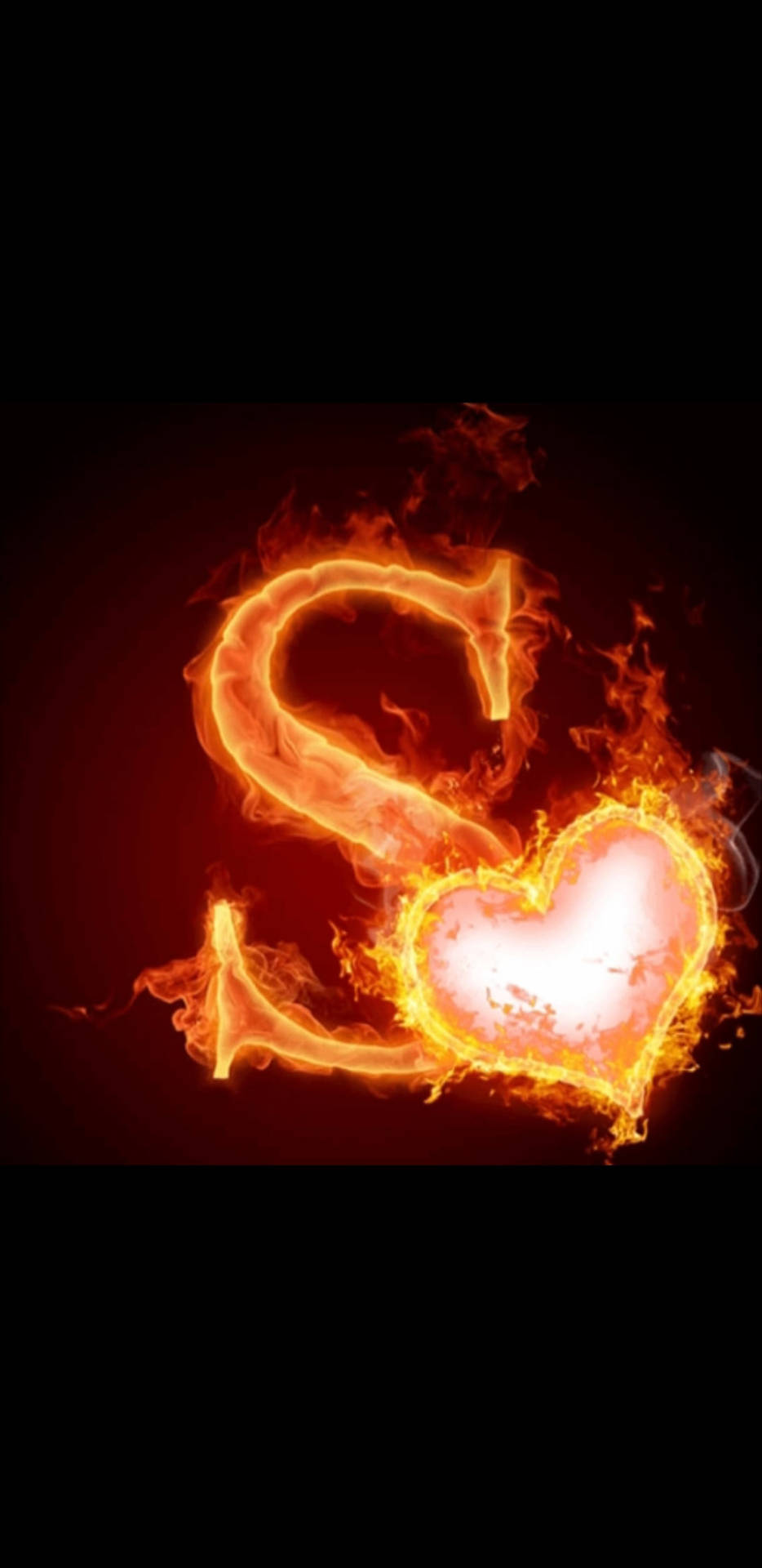 3d heart with fire hd wallpaper for mobile