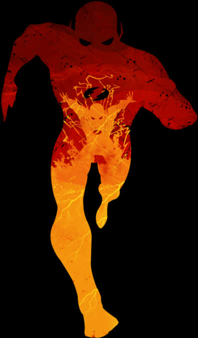 Fiery Silhouette Superhero Art PNG