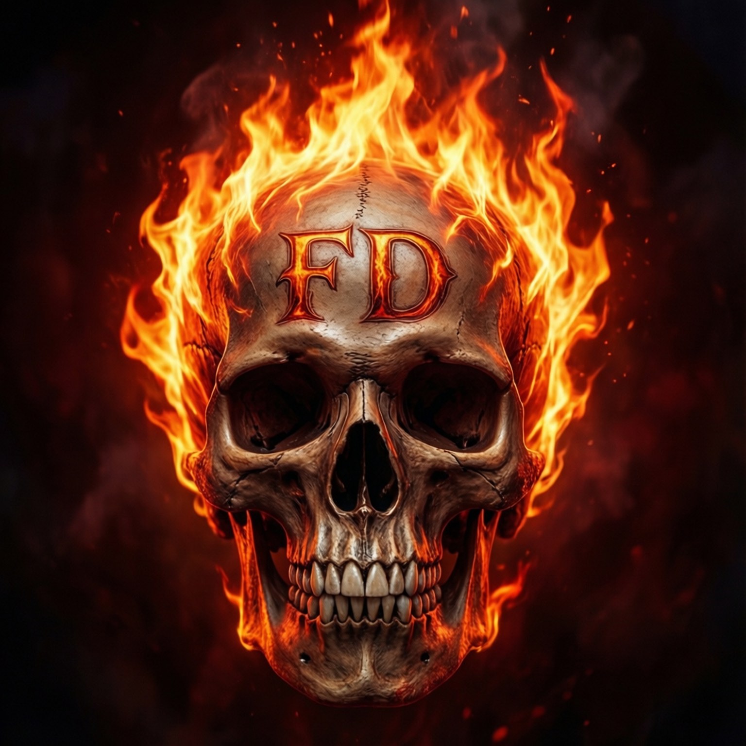Skull with flames and FD text