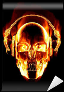 Flaming Skullwith Headphones PNG