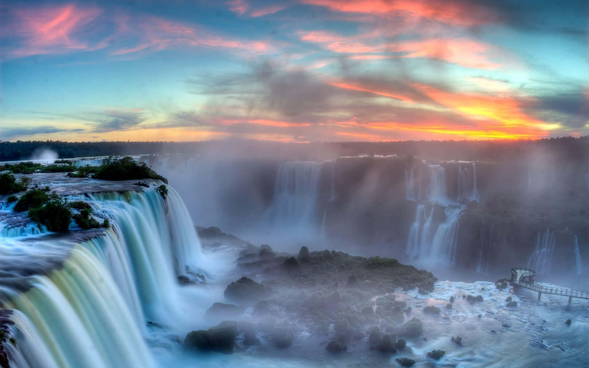 Fiery Sky On Iguazu Falls Wallpaper
