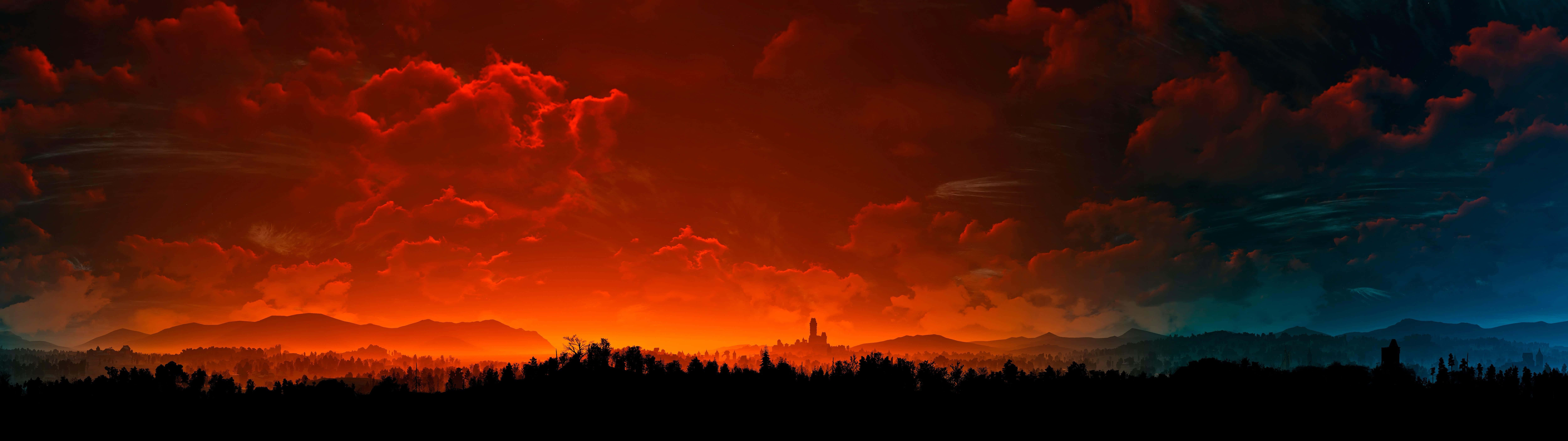 Fiery_ Skyline_ Panorama Wallpaper