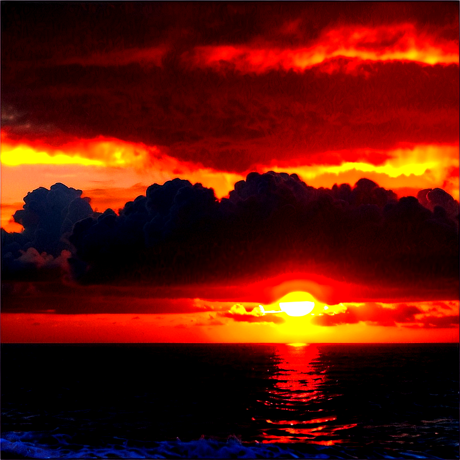 Fiery Sunset Over Ocean Photo Png Prw PNG