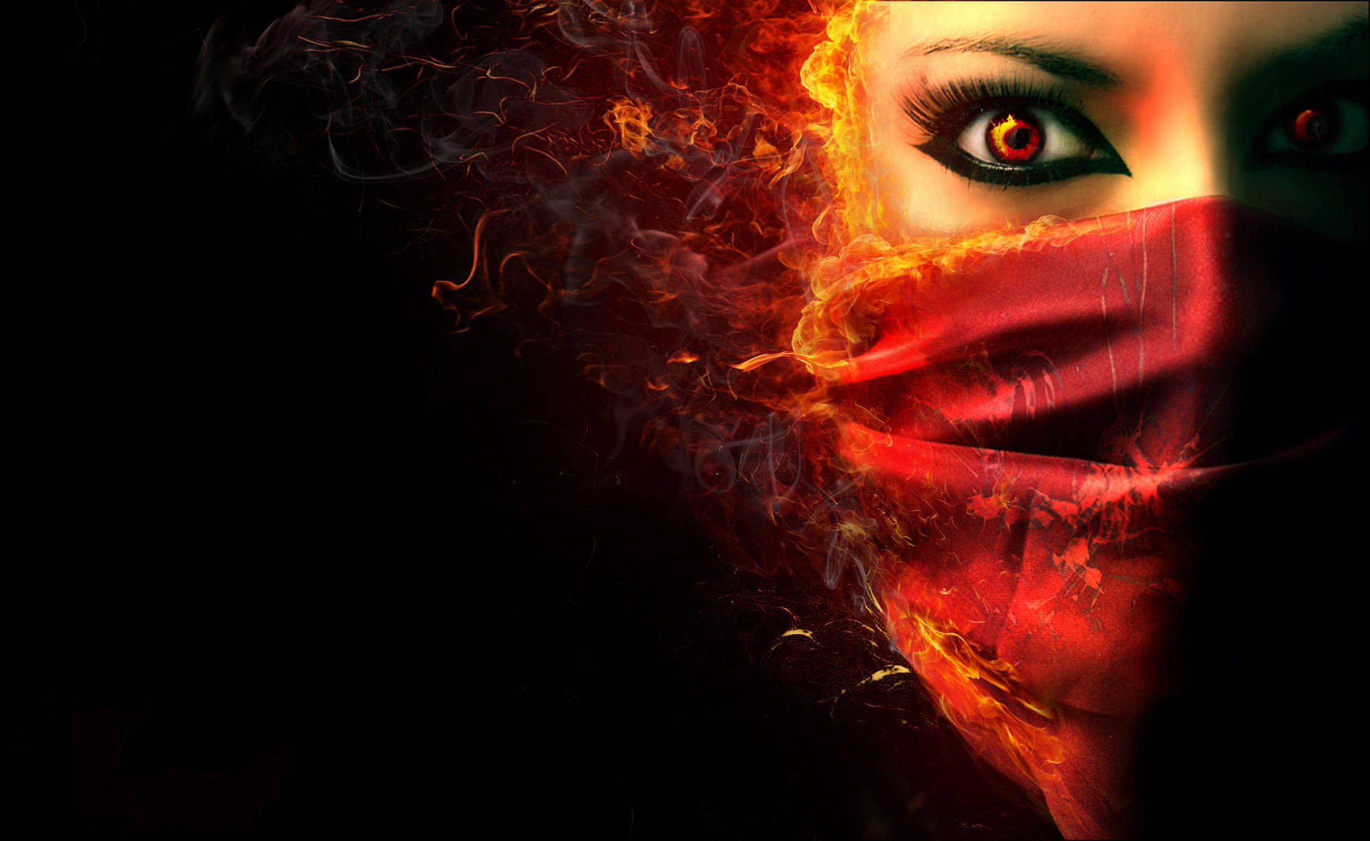 Eldfullkvinna Med Rött Slöja. (this Can Be A Potential Title For A Wallpaper Featuring A Fiery Woman Wearing A Red Veil Or Hijab.) Wallpaper