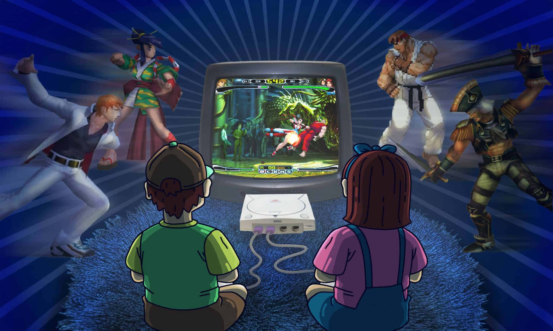 Fierce Battle Between Virtual Fighters on the Gaming Field Wallpaper