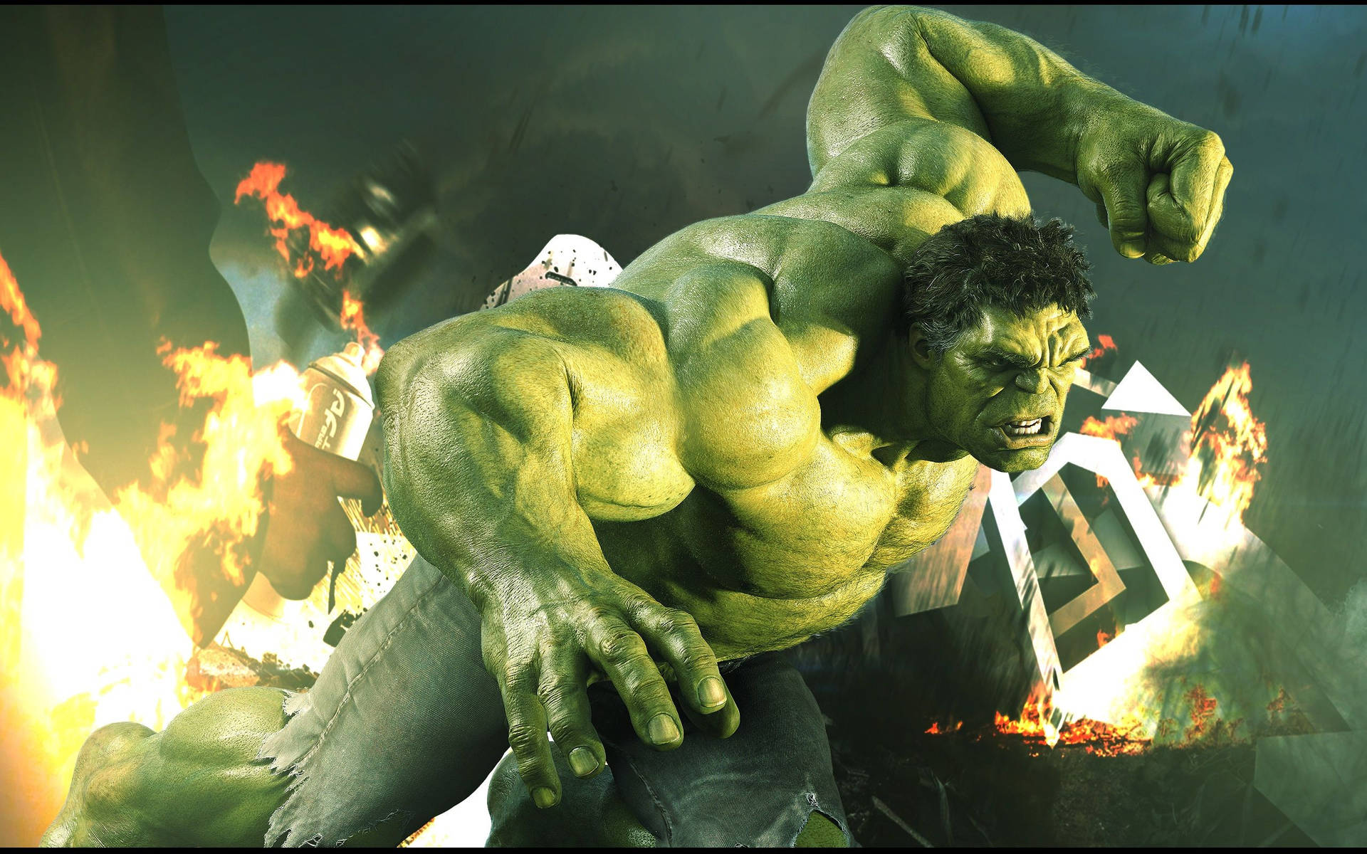 Fighting Hulk In Chaotic Background Wallpaper