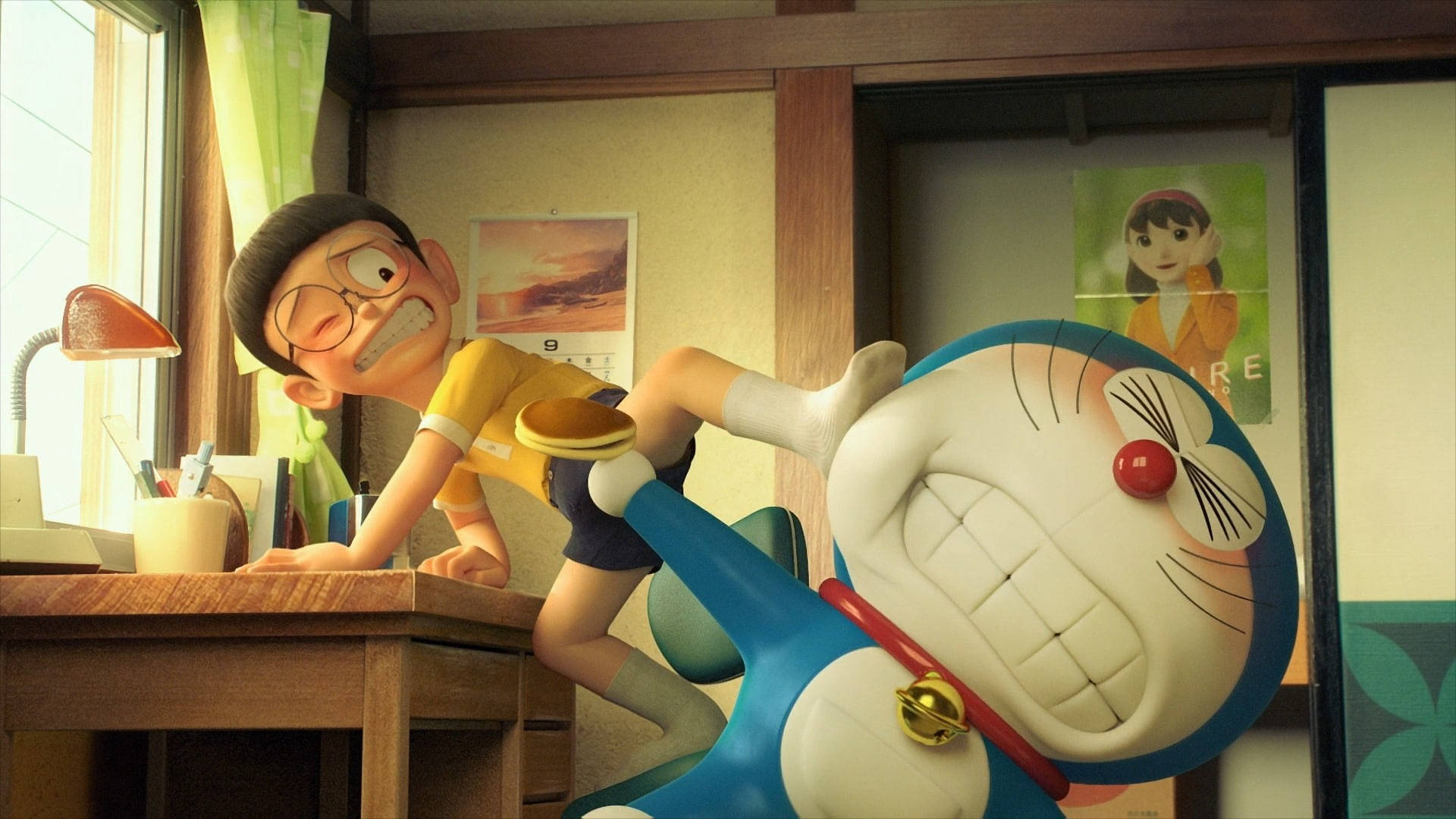 Kæmper Nobita og Doraemon's eventyr all-over mønster Wallpaper