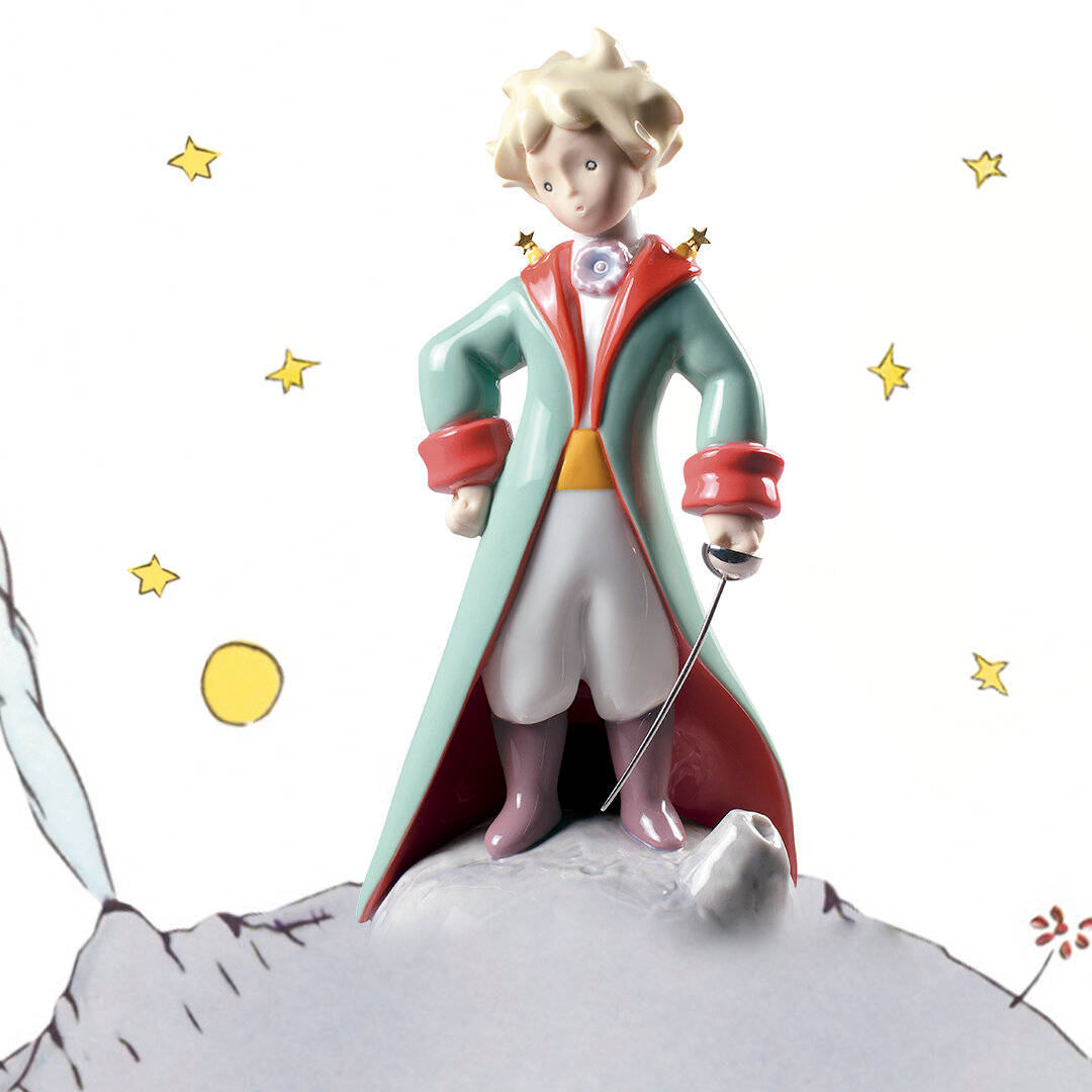 Figur af Den Lille Prins Ved Siden af En Nat Sky Wallpaper