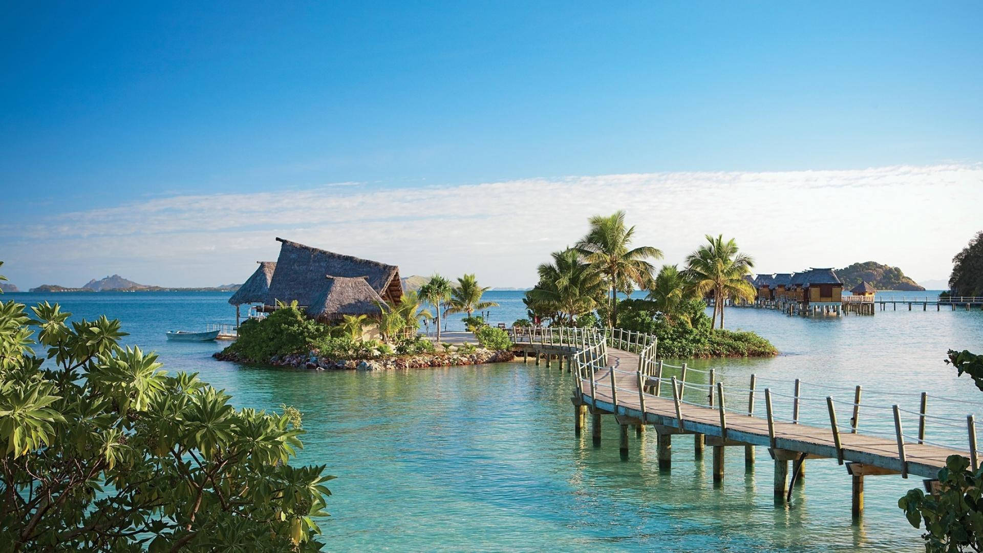 Tag en tur langs Likuliku Lagoon Resort Walkway i Fiji Wallpaper