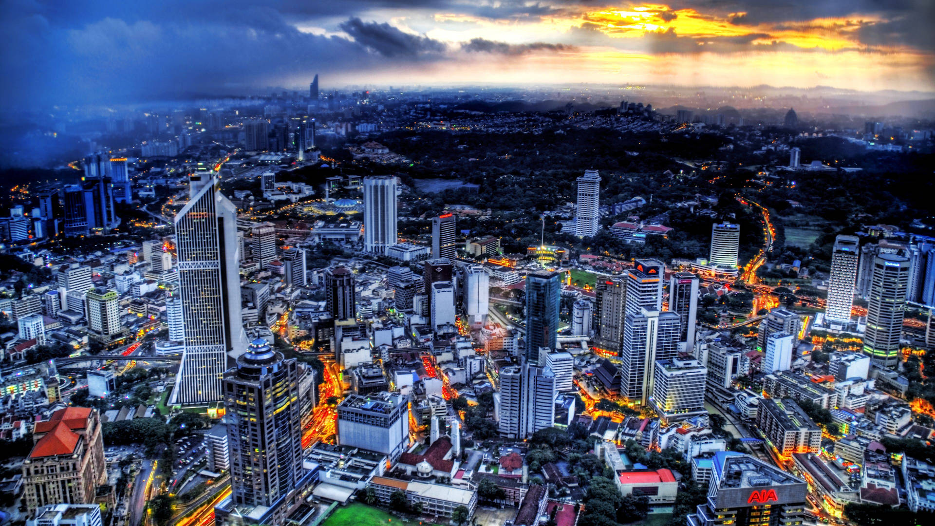 Nighttime View of the Kuala Lumpur Skyline Wallpaper