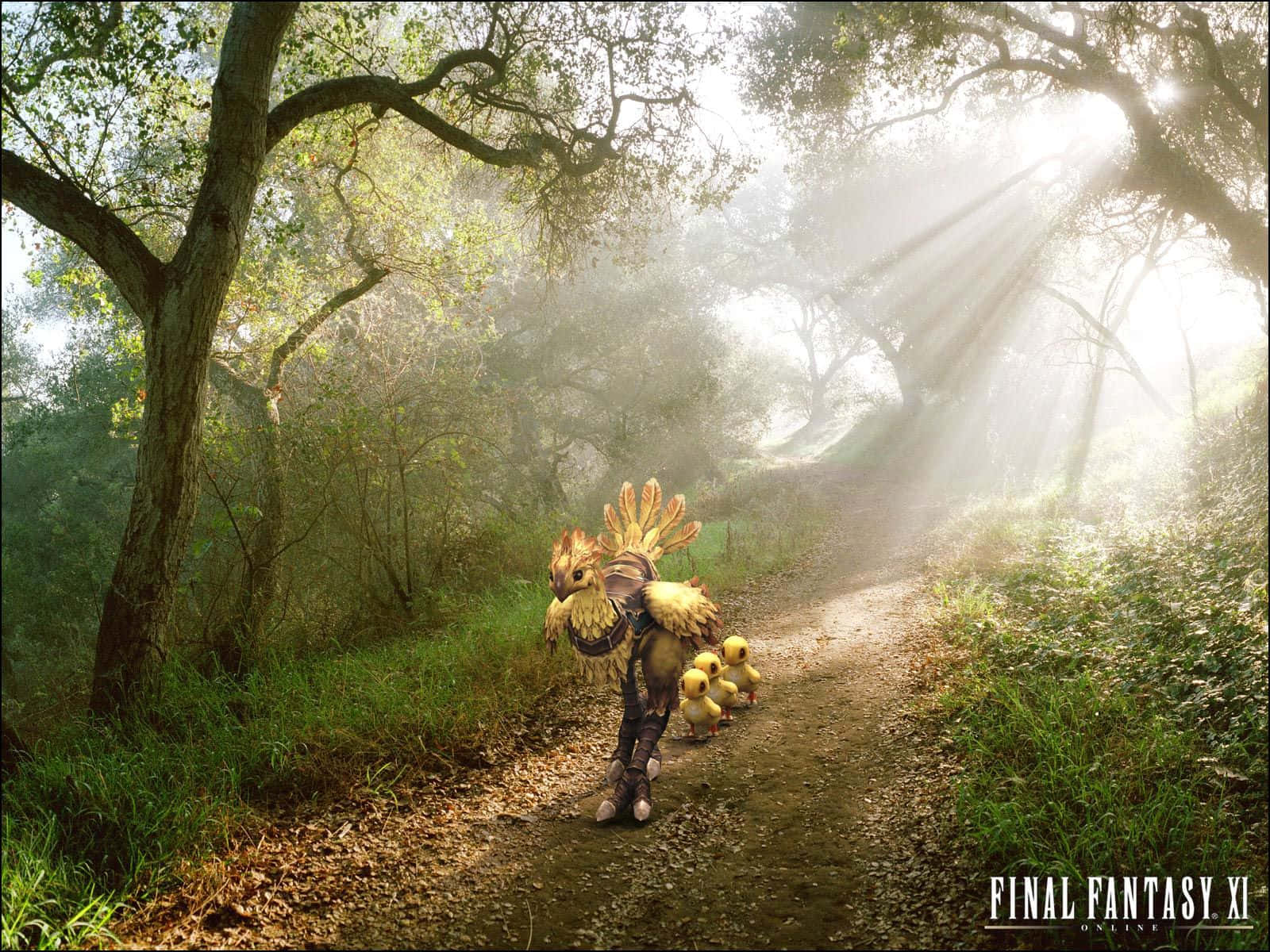 Final Fantasy Xi Chocobo En Kuikens Achtergrond