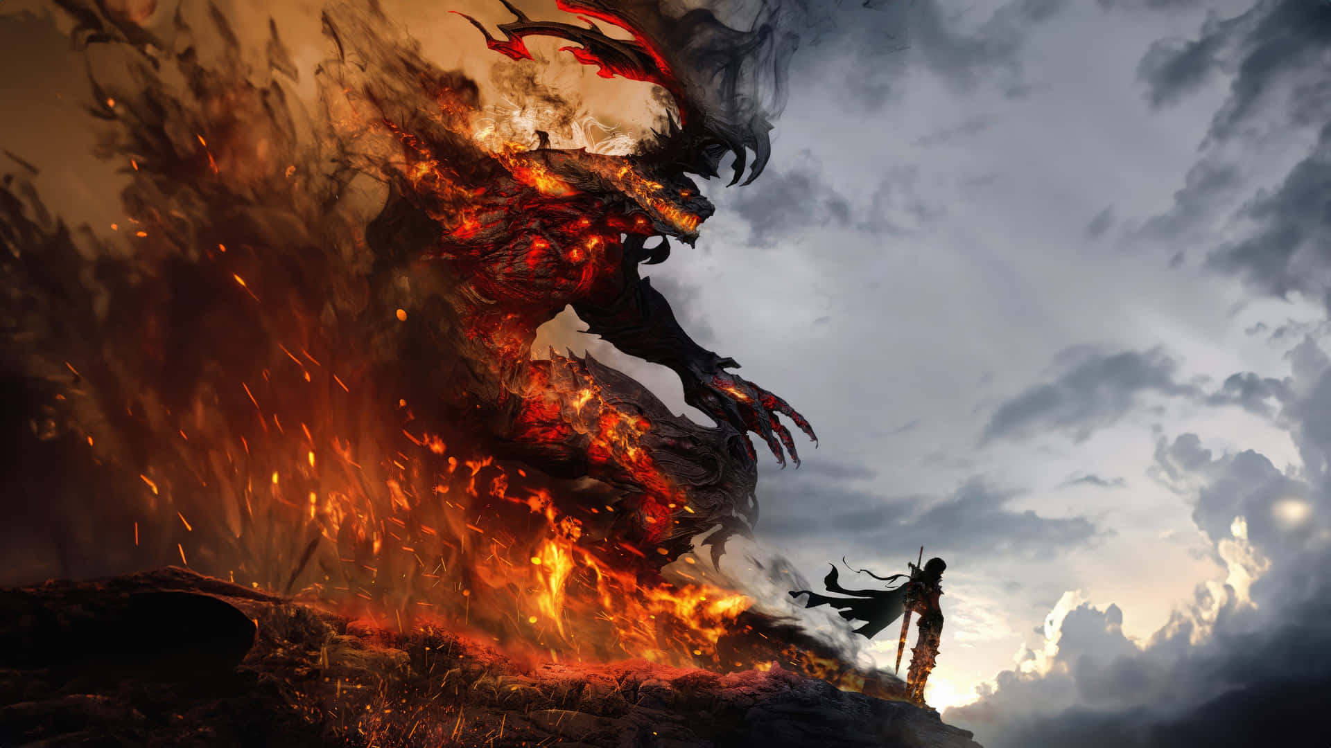 Final Fantasy X V I Epic Dragon Confrontation Wallpaper