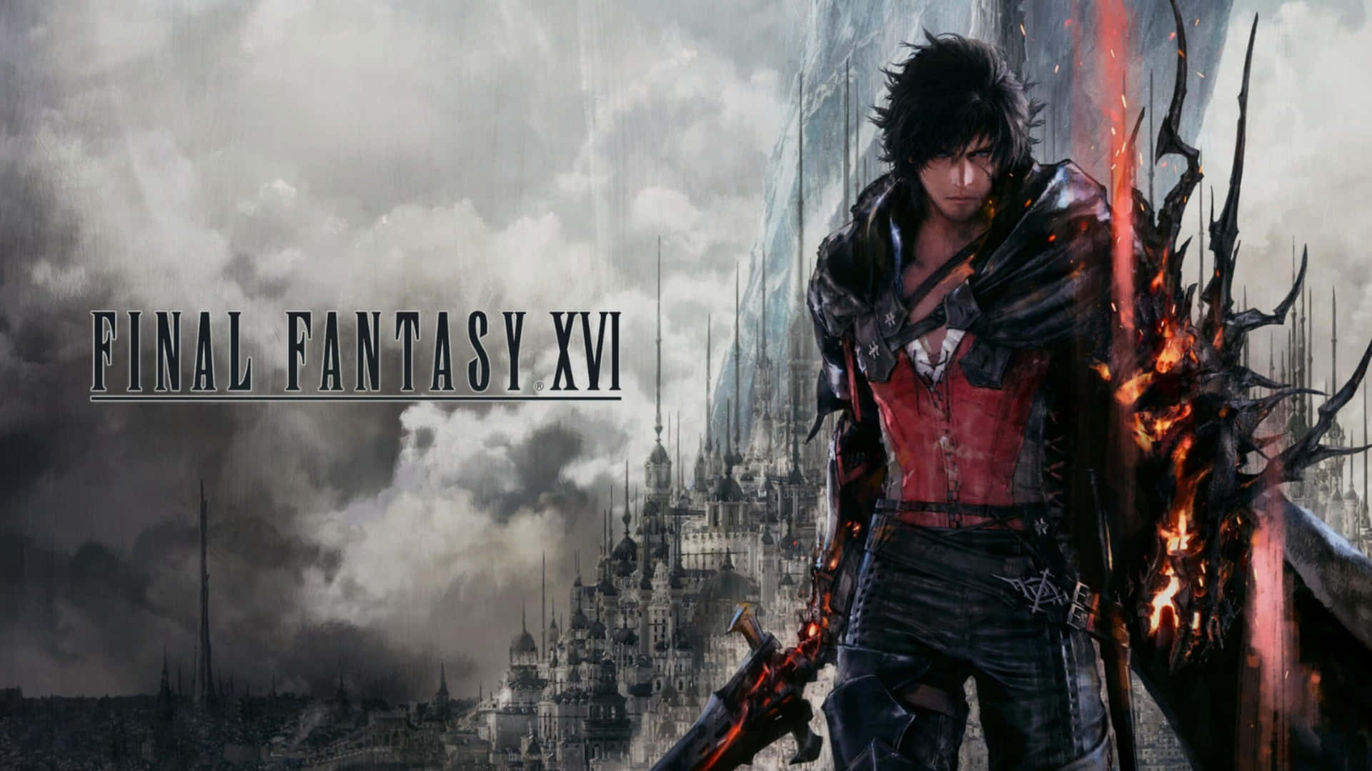 Final Fantasy X V I Heroand Dystopian Cityscape Wallpaper