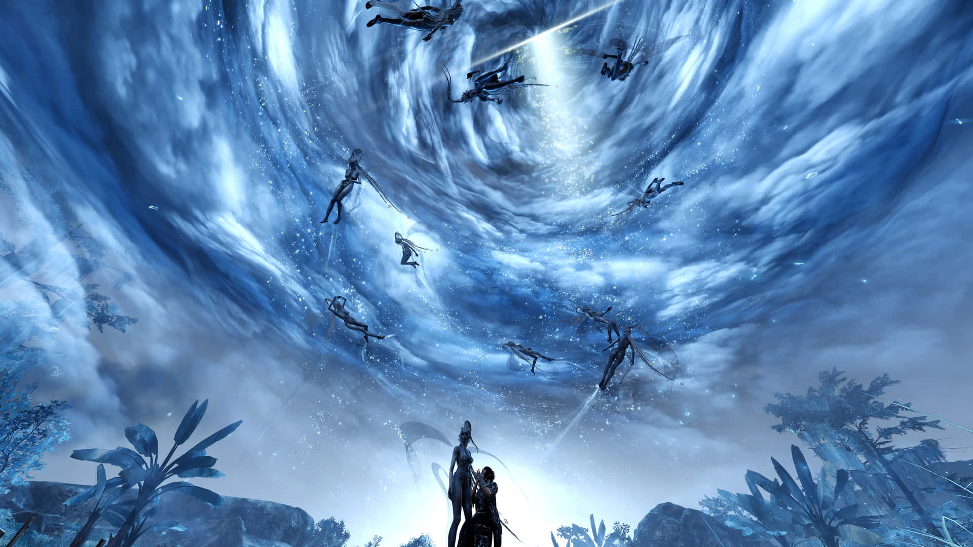 Final Fantasy Xv Snowfields With Tornado Background