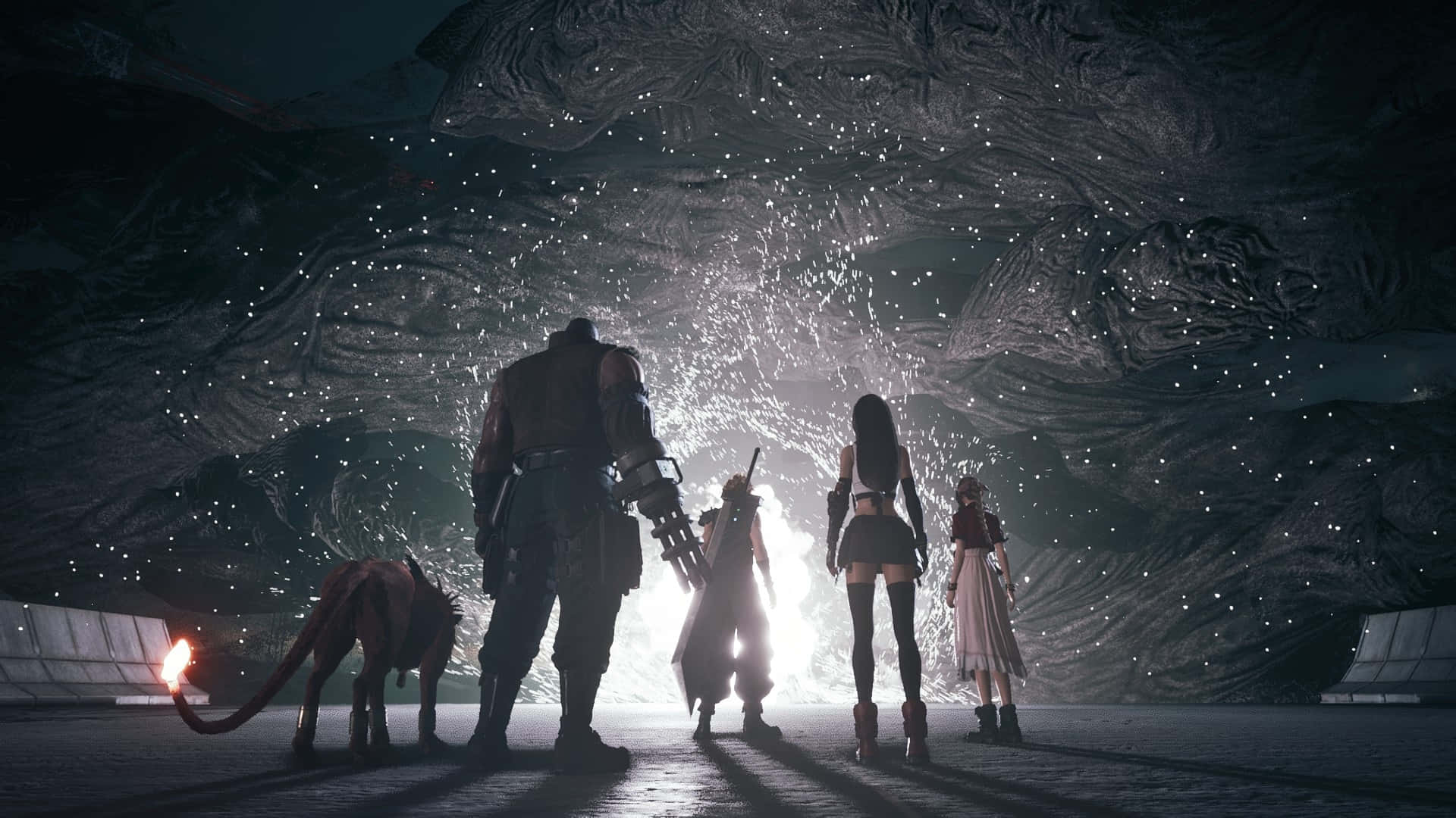 Final Fantasy7 Rebirth Characters Beholding Mysterious Entity Wallpaper