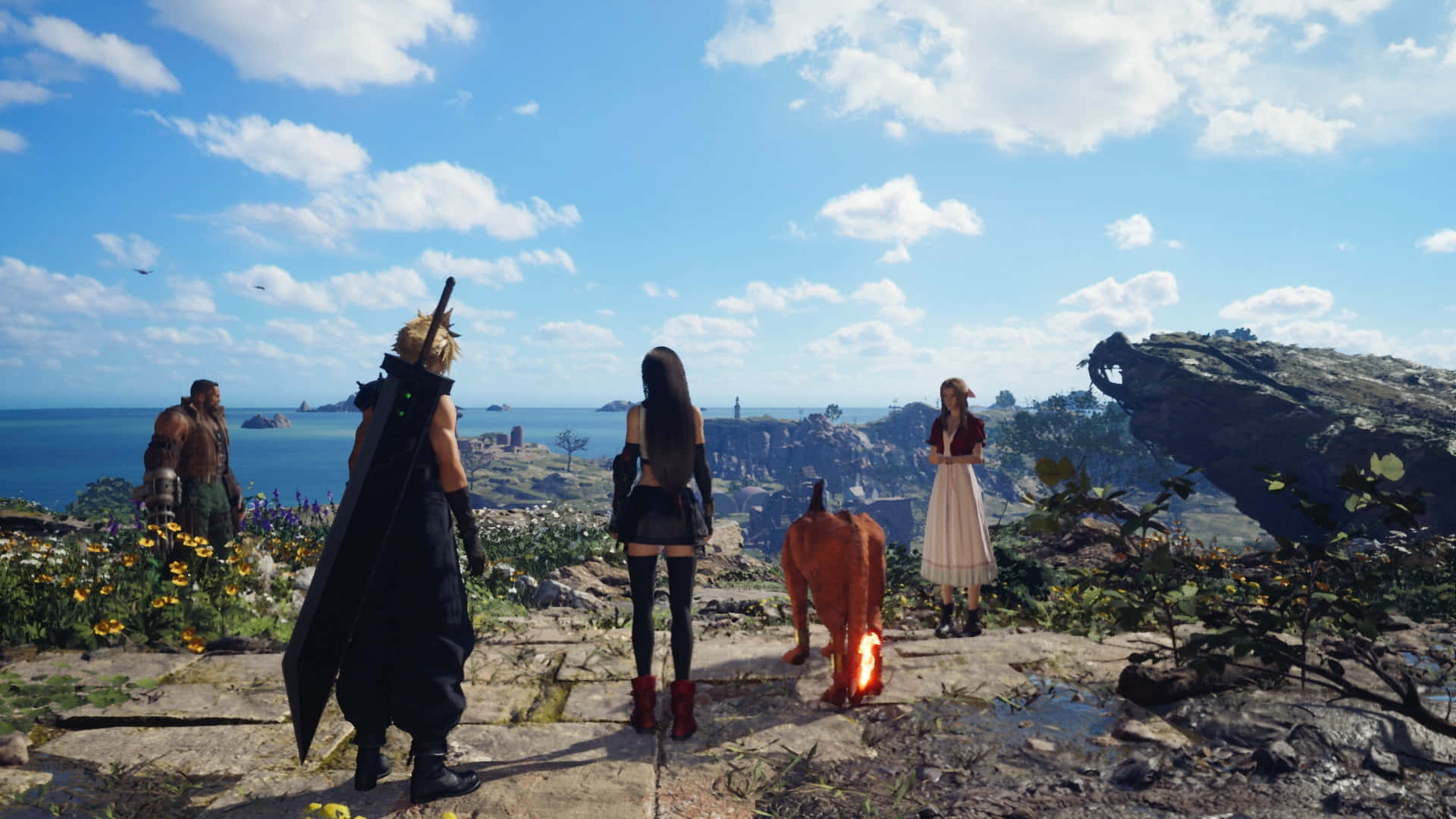 Final Fantasy7 Rebirth Characters Overlooking Landscape Wallpaper