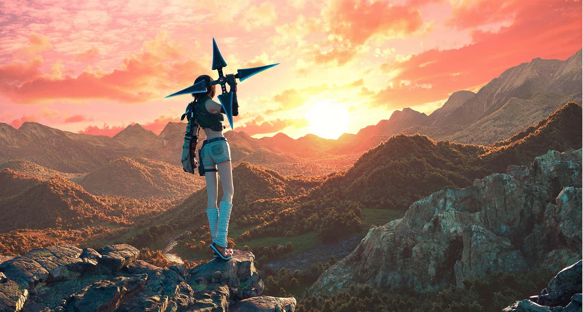 Final Fantasy7 Rebirth Sunset Adventure Wallpaper