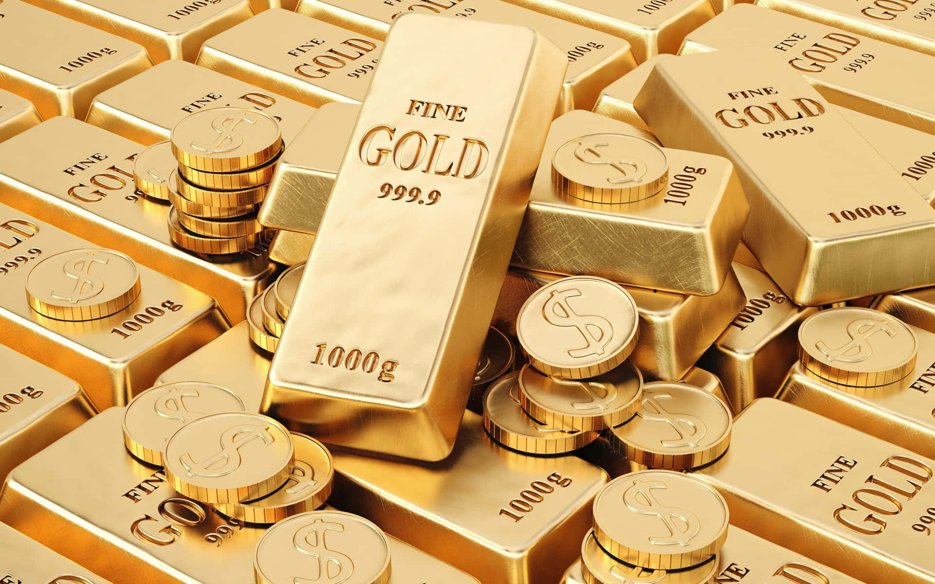 Goldbarrenund Münzen Übereinander Gestapelt