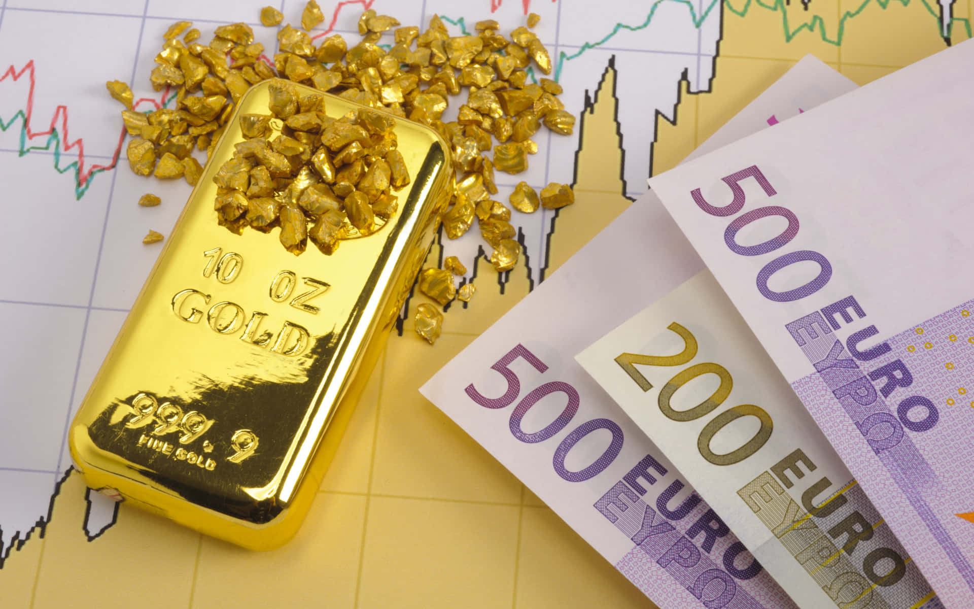 Guldstångpå En Graf Med Eurosedlar