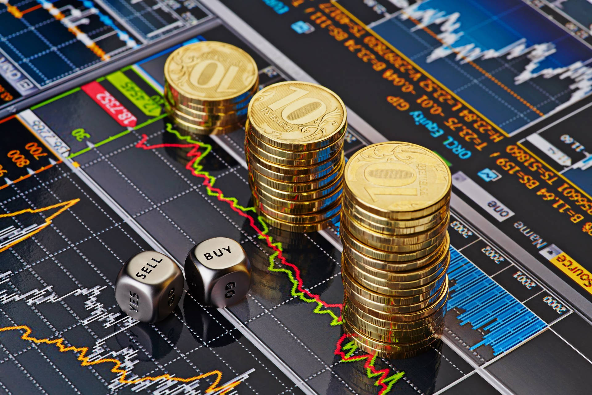 Finance Gold Coins And Graphs Background