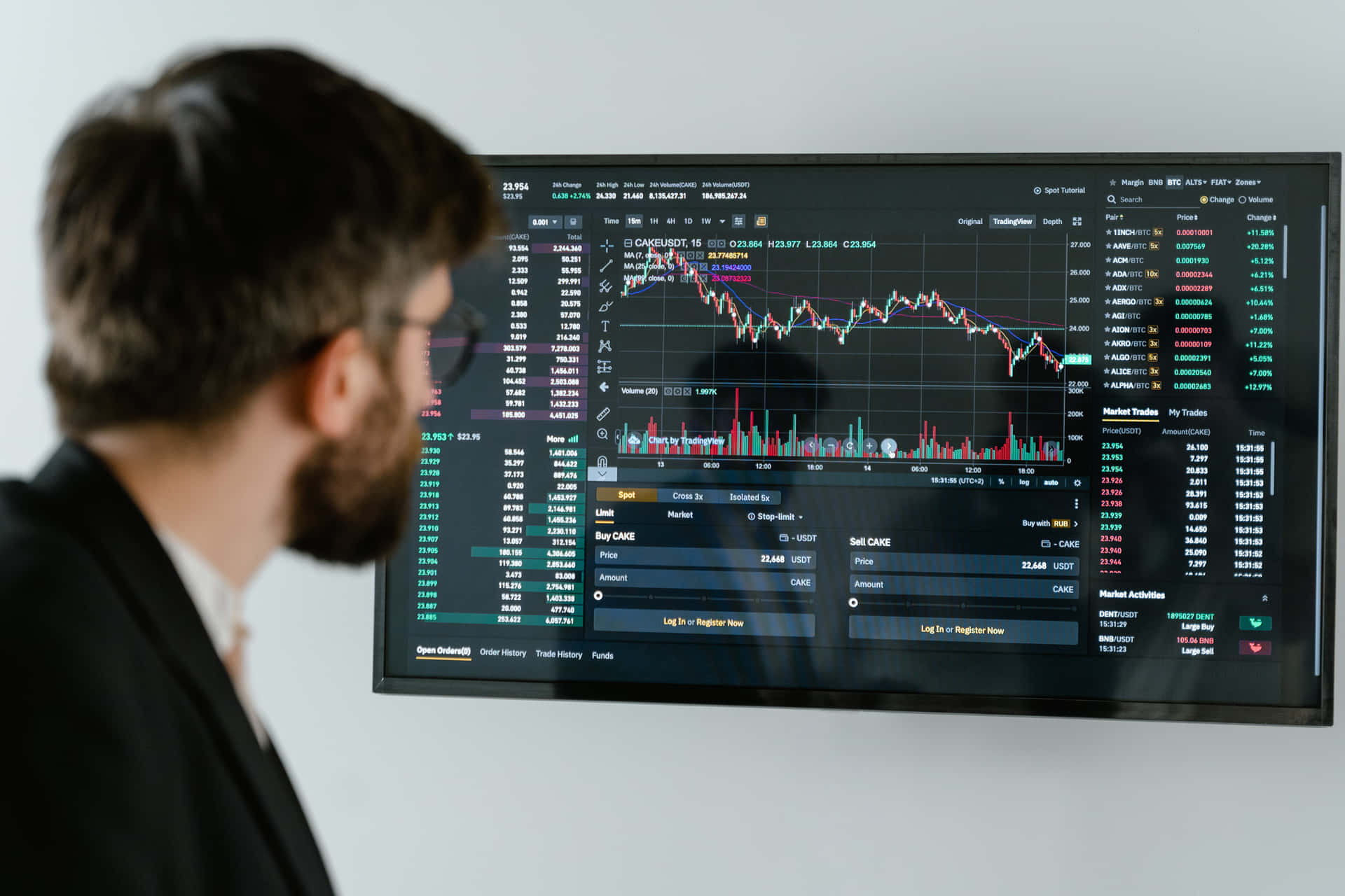 Financial Analyst Monitoring Stock Market Wallpaper
