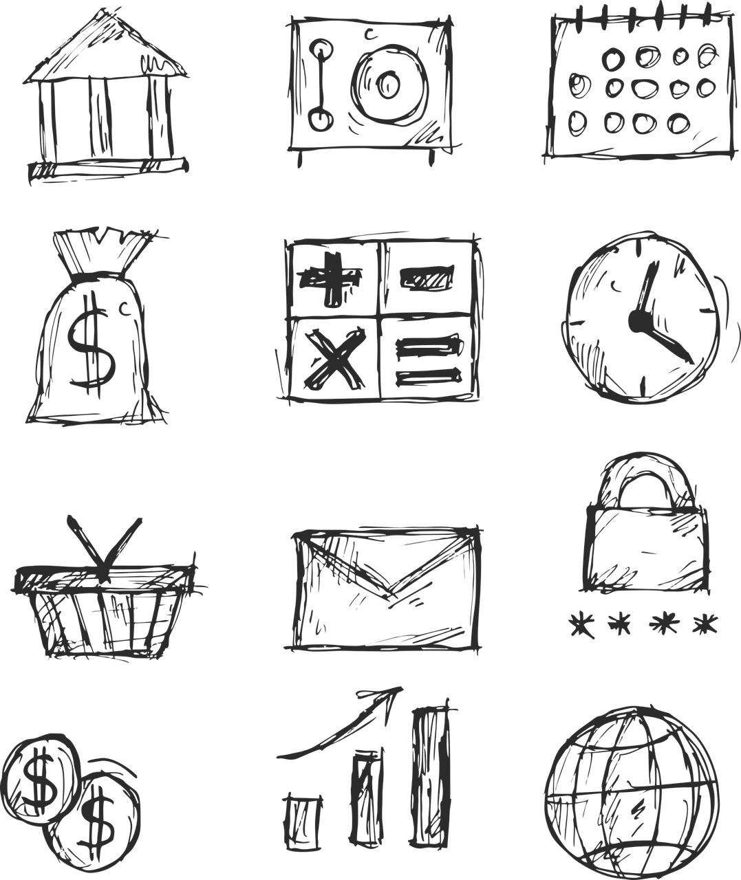 Financial Sketch Icons Set PNG