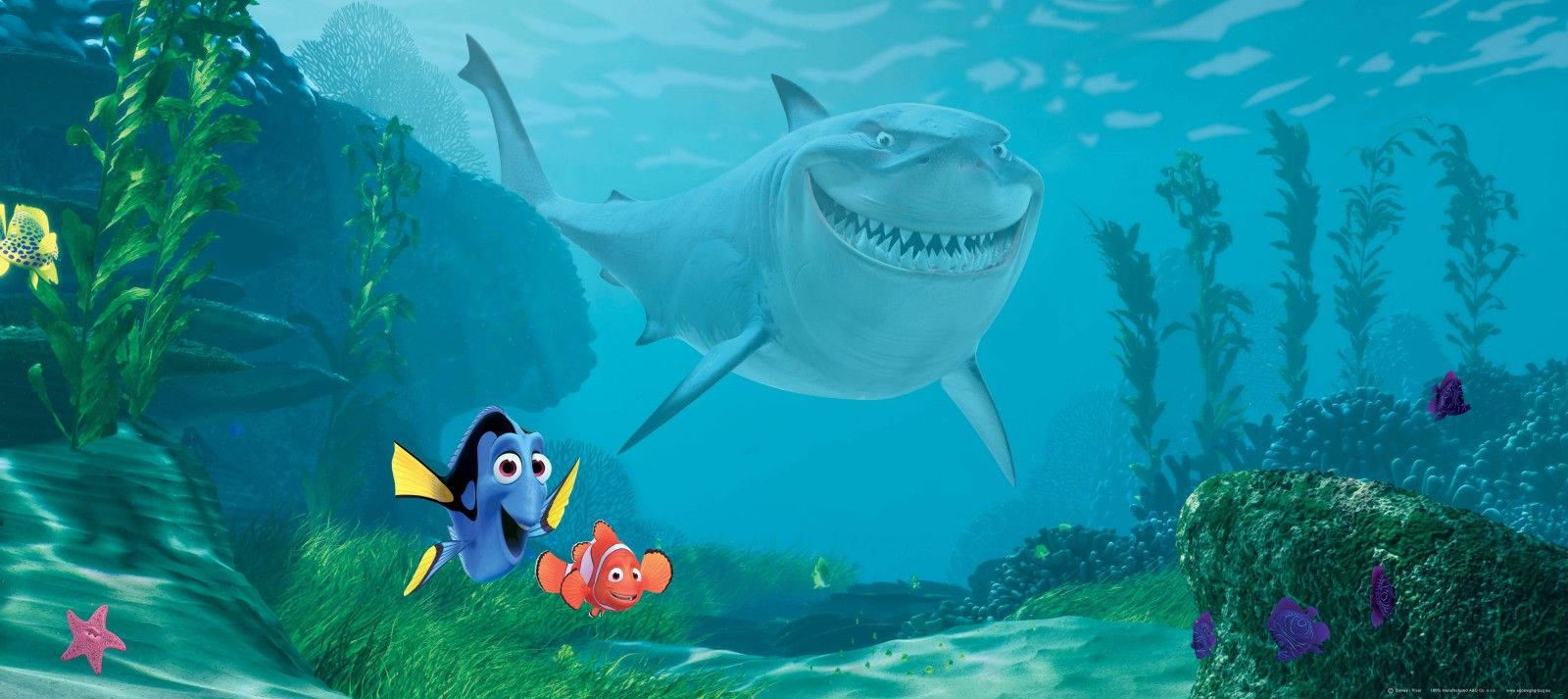 Finding Nemo Poster With Bruce Lurking Background