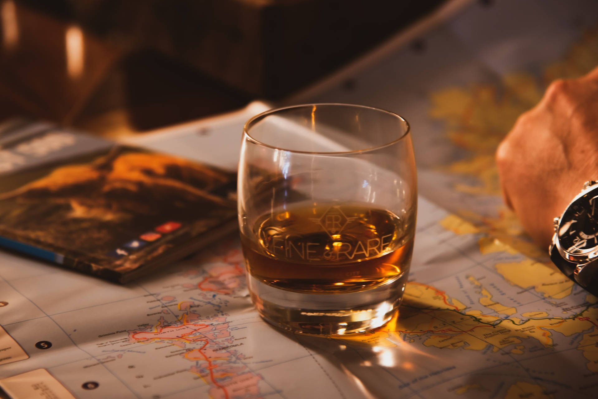 Fine And Rare Whiskey Glass On World Map Wallpaper