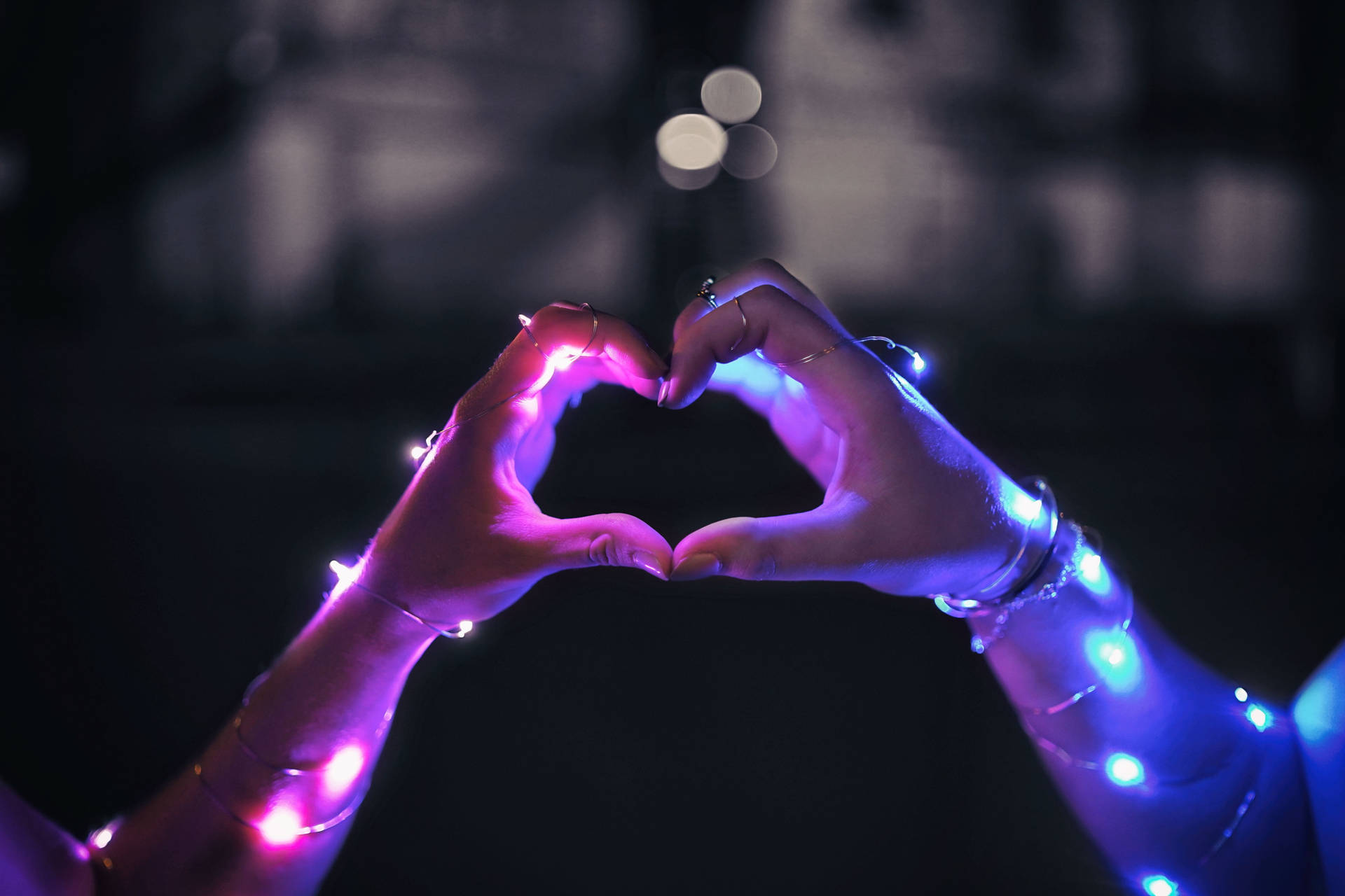 Finger Heart And Fairy Lights Wallpaper