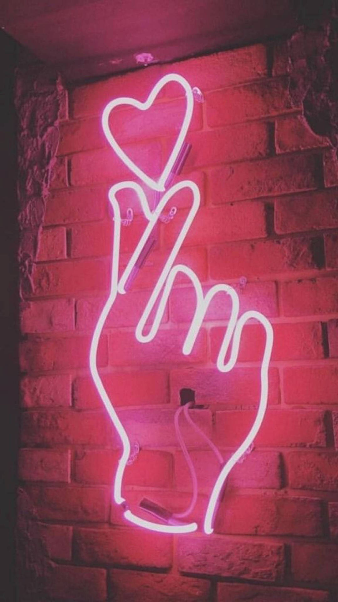Fingerheart Neon Ziegelwand Wallpaper
