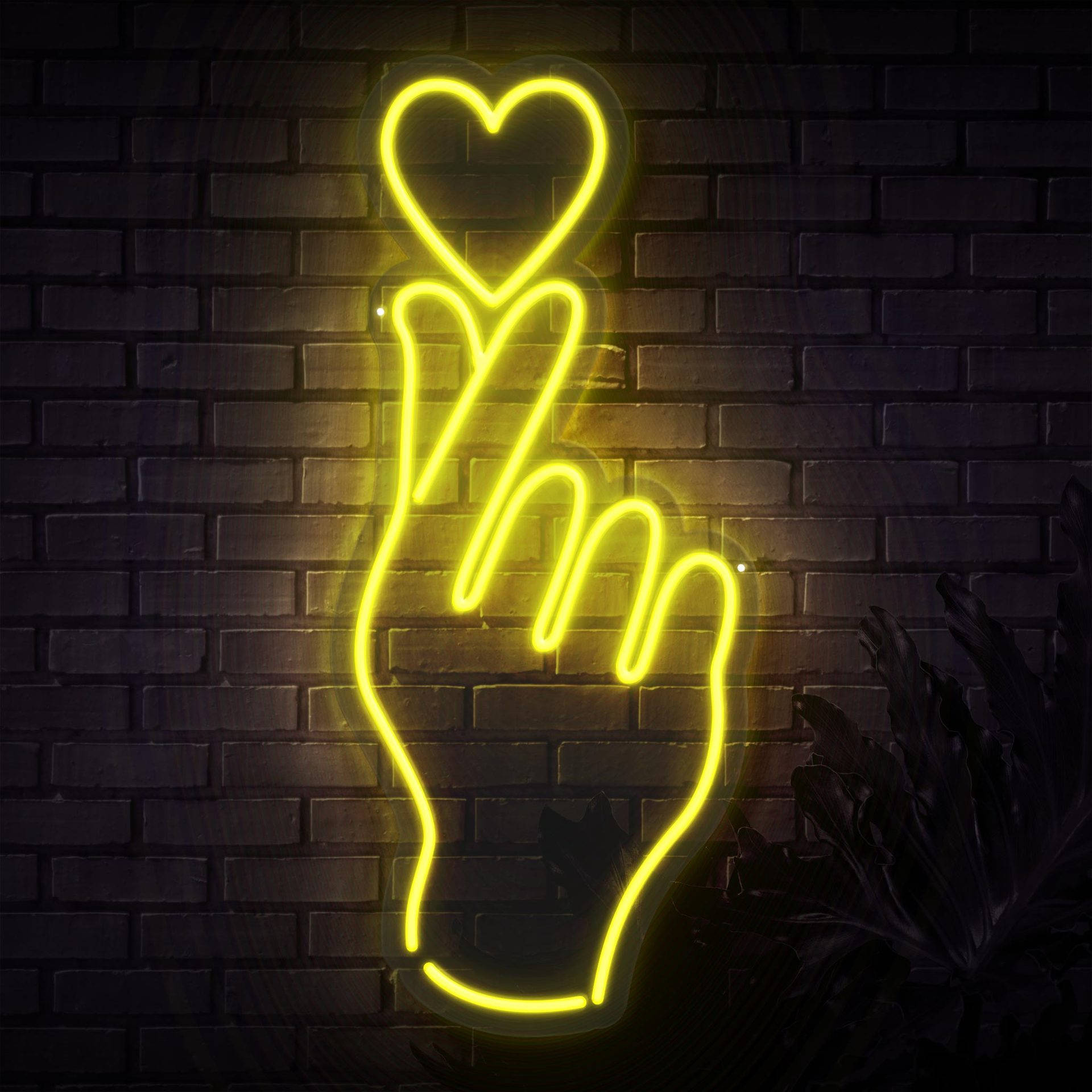 Finger Heart Neon Yellow Led Light Wallpaper